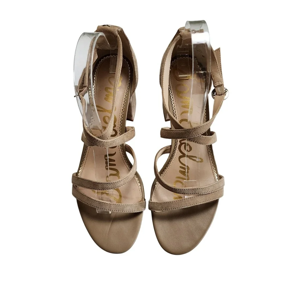 Sam Edelman Womens Stacie Block Heel Sandals Size 10 Oatmeal Suede Leather